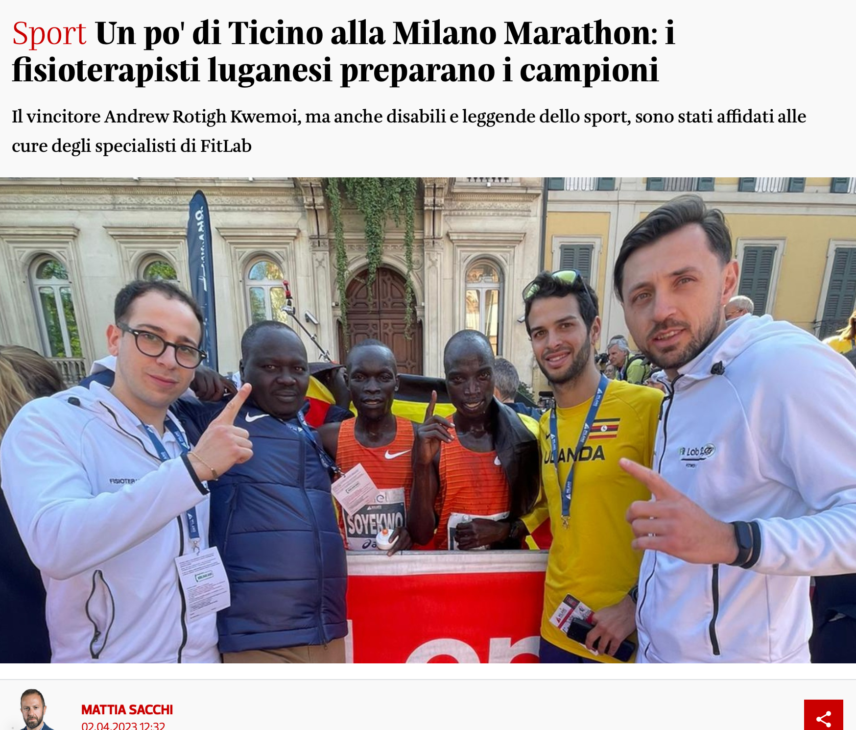 Un po' di Ticino alla Milano Marathon: i fisioterapisti luganesi preparano i campioni